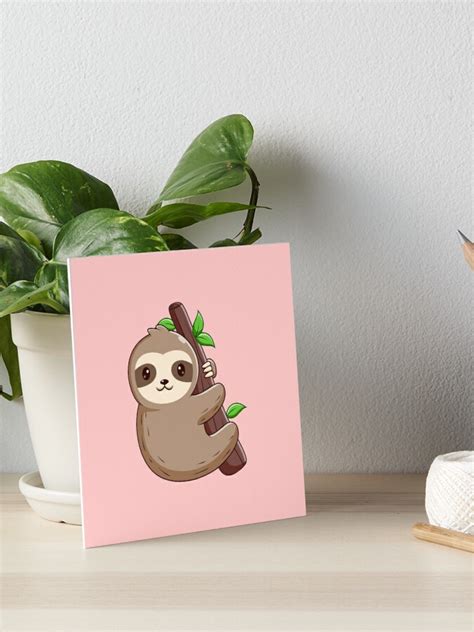 Sloth Cartoon Hanging On The Tree Art Board Print For Sale By Berryl09 Redbubble