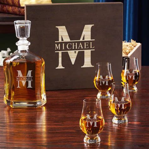 Home Wet Bar Oakmont Personalized Glencairn Bourbon Decanter Set With