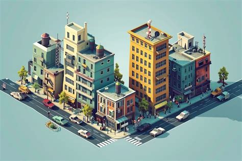 Premium Photo Flat Isometric City Road Model 3d Buildings Architecture