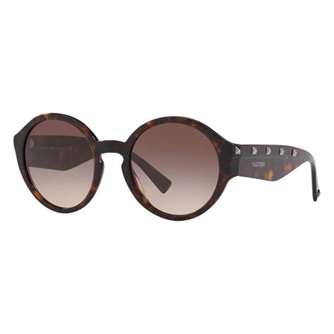 Valentino Round Acetate Sunglasses With Studs Brown Valentino