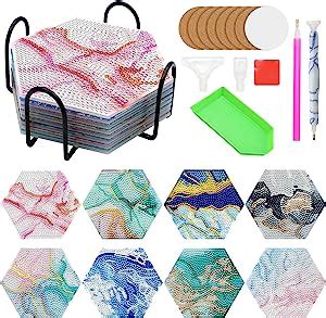 Diamond Painting Lot De Dessous De Verre Diamant Diy Avec Support Et