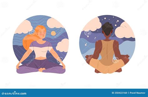 Beautiful Young Women Meditating In Lotus Position People Practicing