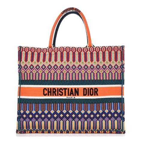 Christian Dior Embroidered Canvas Book Tote Multicolor