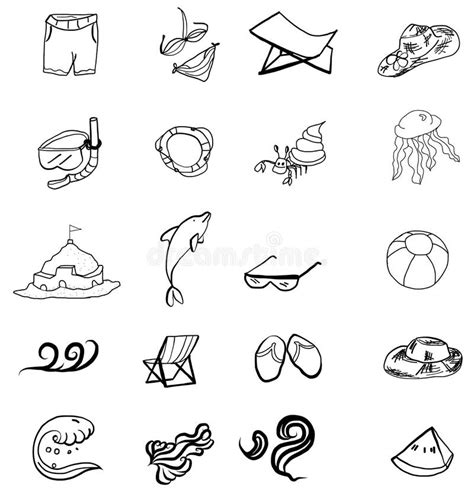 Hand Drawn Summer Set For The Beach Outline Stock Vector Illustration