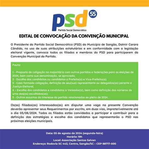 Edital de convocação da convenção municipal do PSD Diário O Município