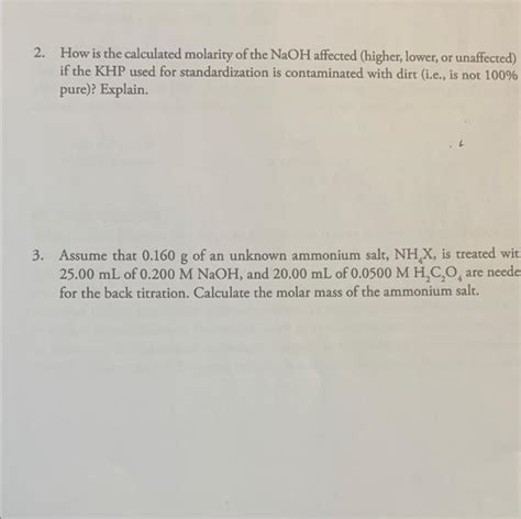 Solved 2 How Is The Calculated Molarity Of The NaOH Chegg