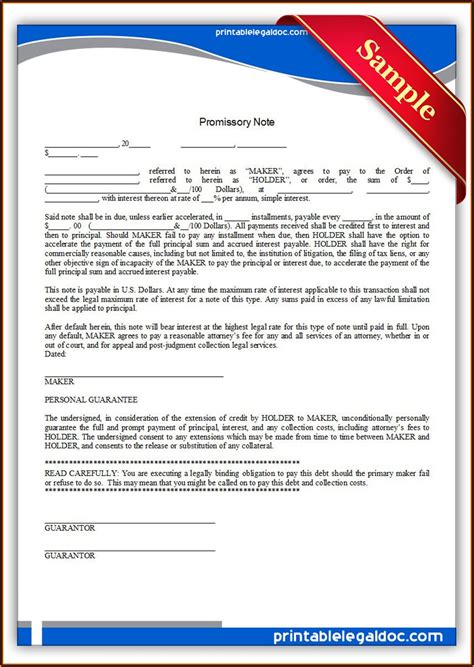 Printable Promissory Note Form Form Resume Examples X V Epv L