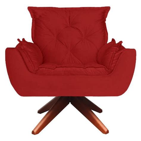 Poltrona Opala Base Girat Ria De Madeira Amamenta O Suede Vermelho