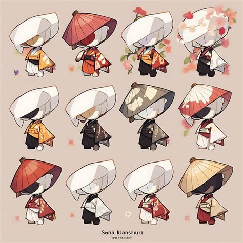 Premium Photo Sticker Of Male Chibi Kawaii Japanese Geisha Elegant Silks Bamboo Hat T Concept