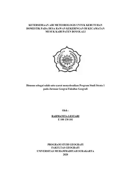 Ketersediaan Air Meteorologis Untuk Kebutuhandomestik Pada Desa Rawan