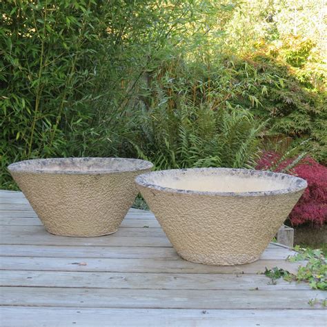 Pair Of 1970s Large Circular Round Concrete Garden Planters ...