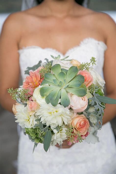 Green Succulent and White Dahlia Bouquet