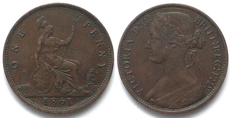 England GROSSBRITANNIEN Penny 1861 VICTORIA Bronze Vz MA Shops