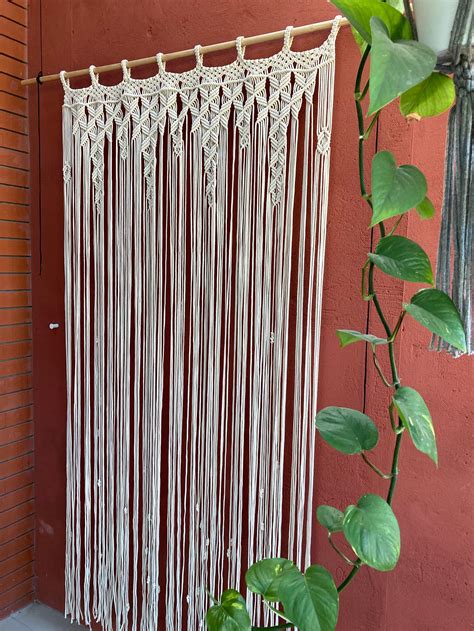 Macrame Beaded Curtainmacrame Curtain Panelslarge Sheer Etsy