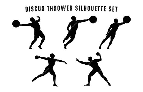 Premium Vector Discus Thrower Silhouette Black And White Vector Set