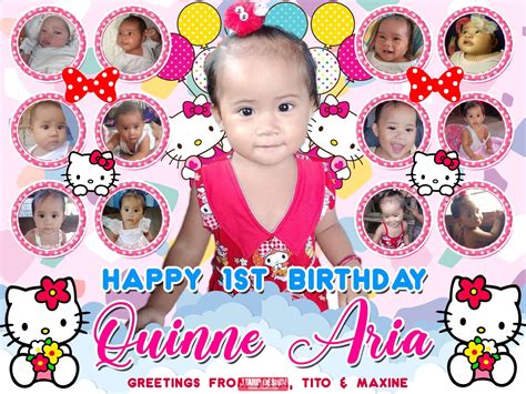 3x4 Happy 1st Birthday Baby Quinne Aria Hello Kitty Tarpaulin Design