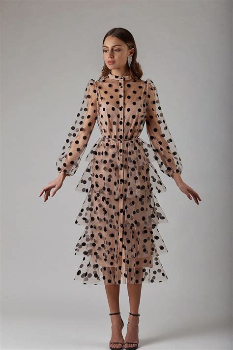 Платье приталенное в горох вечернее | L | Бежево-черный | от LNFamily ...