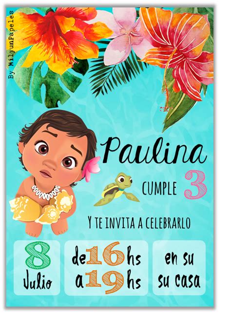 Invitaciones de moana Fiesta de cumpleaños moana Cumpleaños de moana