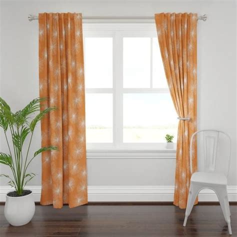 Mid Century Modern Curtain Panel Mod Orange Dandelions By Etsy Mid