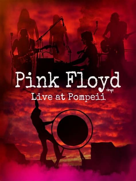 pink floyd live at pompeii poster with silhouettes of people on stage