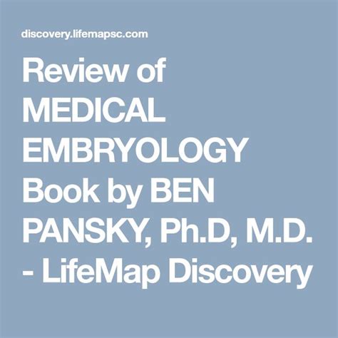 Review Of MEDICAL EMBRYOLOGY Book By BEN PANSKY Ph D M D LifeMap