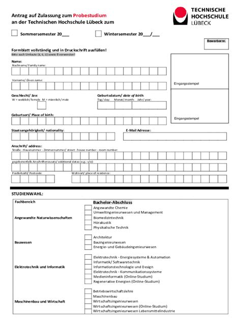 Ausf Llbar Online Antrag Auf Zulassung Zum Studium An Fax Email