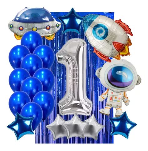 Combo Globos Espacio Numero Astronauta Cortina Metalizada MercadoLibre