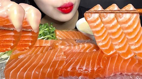 Asmr 연어회 Salmon Sashimi Mukbang Eating Sound Youtube