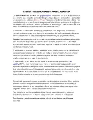 Reflexión sobre comunidades de práctica pedagógica PDF