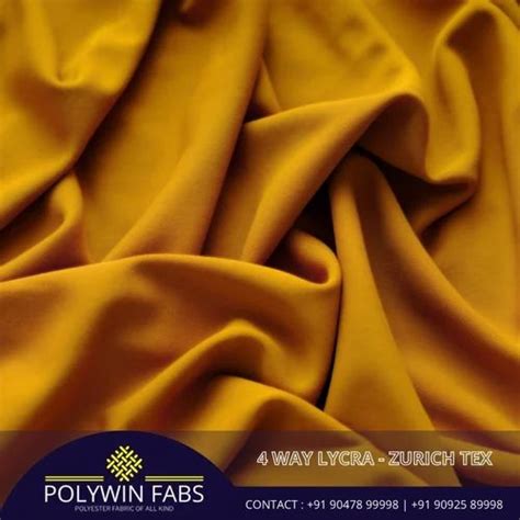 4 Way Lycra Zurich Tex Polyester Fabric Print Solid Color Mustard