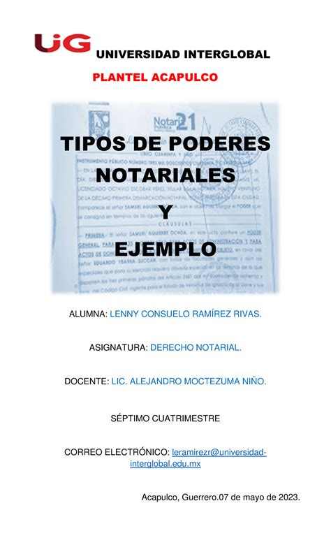 Tarea Tipos De Poder Notarial Y Ejemplo Universidad Interglobal