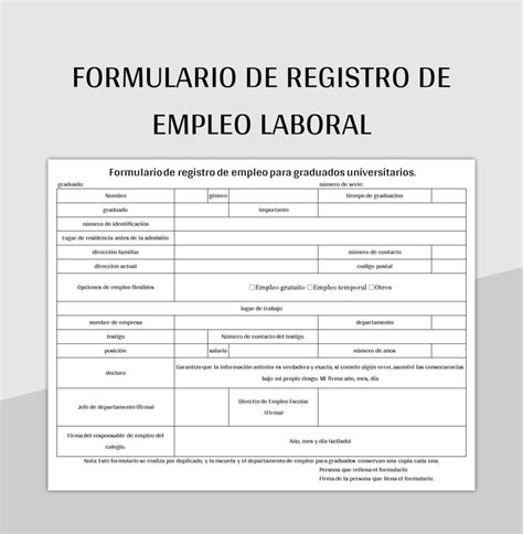 Plantilla De Formato Excel Formulario De Registro De Empleo Laboral Y