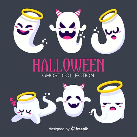 Colecci N Adorable De Fantasmas De Halloween Con Dise O Plano Vector