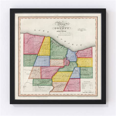 Monroe County NY Map 1840 Old Map of Rochester New York Art Vintage ...