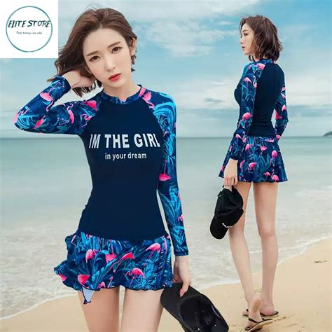 Mua Sẵn Đồ Bơi Nữ dài tay Bikini đi biển có khóa lưng đệm ngực quần lớp kín đáo giá rẻ