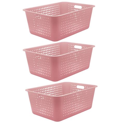 3 Caixas Organizadoras Grandes Organize Cestos Plásticos 40l Rosa