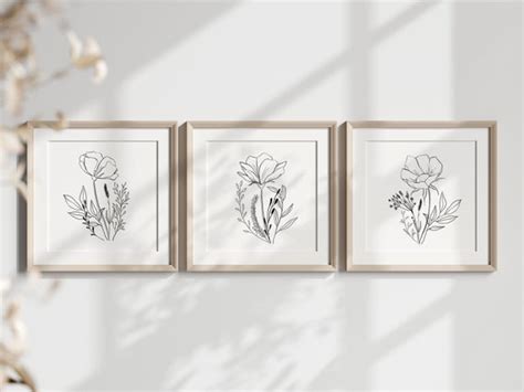 Minimalist Line Art Flowers Set of 3 Minimalist Floral Wall - Etsy