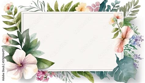 Watercolor Blank Greeting Card Template With Beautiful Flowers Around Mothers Day Template