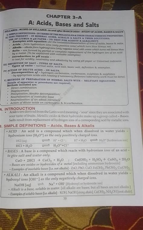 CHAPTER 3-A A: Acids, Bases and Salts Examples with equation-for the loni..