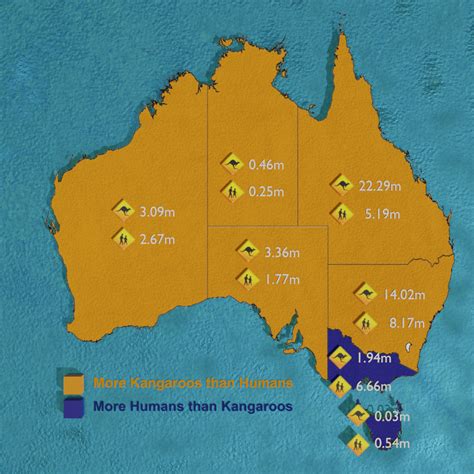 Kangaroo vs Human population : r/MapPorn