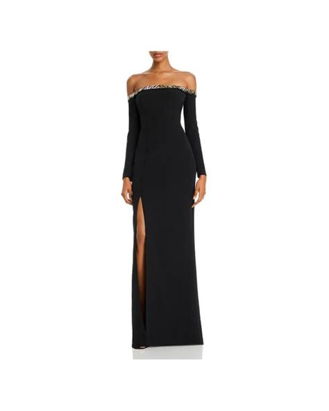 Aidan Mattox Embellished Off The Shoulder Evening Dress In Black Lyst