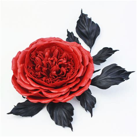 Red Leather Rose Brooch Presentperfect Creations Silk And Leather