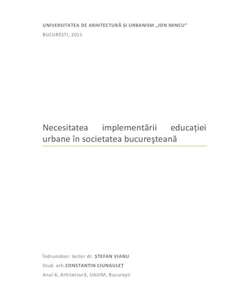 PDF Necesitatea Implementarii Educatiei Urbane In Societatea