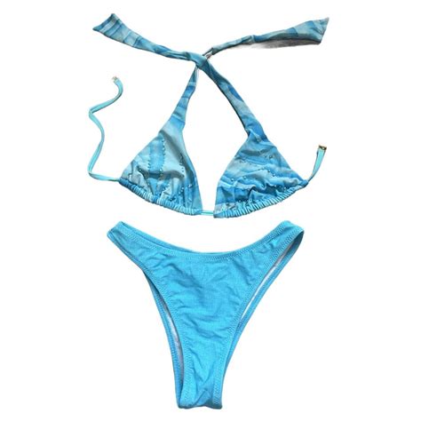 Y2k Blue Bikini Matching Set Sequinned Festival Depop