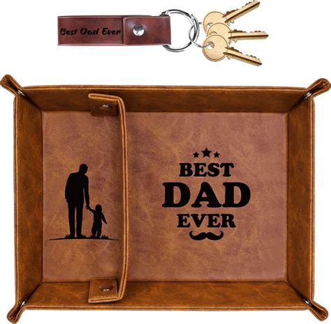 Amazon Zapuvo Best Dad Ever Pu Leather Tray And Keychain Gifts