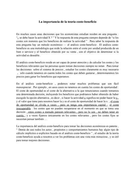 La Importancia De La Teor A Coste Beneficio Contabilidad Financiera