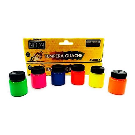 Tinta Tempera Guache Neon Acrilex 15ml 6 Cores Papel Mais Cia