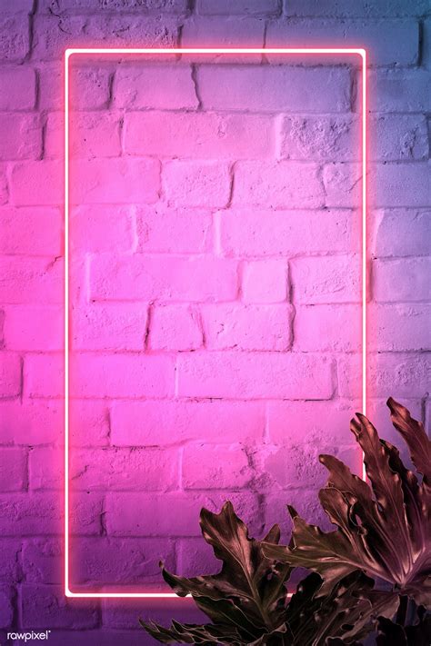 Pink Neon Lights Frame On A White Brick Wall Mockup Premium Image By