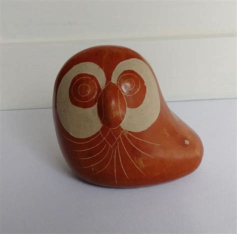 Vintage Tonala Owl Signed V Silva Mexico Owl Pottery Tonala