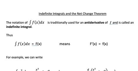 Calculus 1 Indefinite Integrals The Net Change Theorem